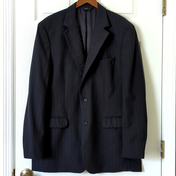 Brooks Brothers 346 Stretch Classic Fit Striped Wool Blend Blazer Jacket Navy 41 - Picture 1 of 14